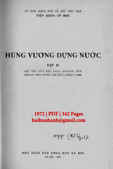 Hùng Vương Dựng Nước Tập 2 (NXB Khoa Học Xã Hội 1972) - Viện Khảo Cổ, 342 Trang