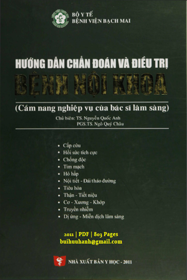 Hướng Dẫn Chẩn Đoán Và Điều Trị Bệnh Nội Khoa (NXB Y Học 2011) - Nguyễn Quốc Anh, 803 Trang