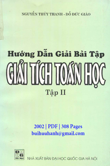 Hướng Dẫn Giải Bài Tập Giải Tích Toán Học Tập 2 (NXB Đại Học Quốc Gia 2002) - Nguyễn Thủy Thanh