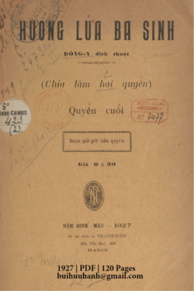 Hương Lửa Ba Sinh Quyển 2 (NXB Thanh Niên 1927) - Đông Á, 120 Trang