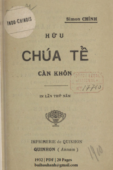 Hữu Chúa Tể Càn Khôn (NXB Qui Nhơn 1932) - Simon Chính, 20 Trang