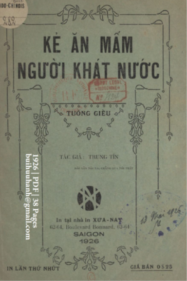 Kẻ Ăn Mấm Người Khát Nước (NXB Xưa Nay 1926) - Trung Tín, 38 Trang