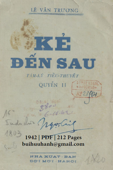 Kẻ Đến Sau Quyển 2 (NXB Đời Mới 1942) - Lê Văn Trương, 212 Trang