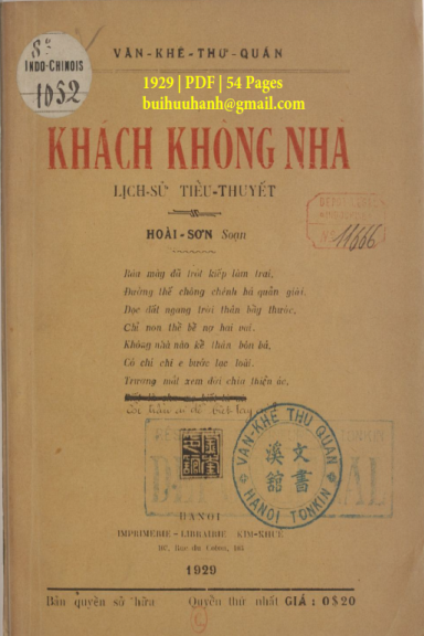Khách Không Nhà (NXB Kim Khuê 1929) - Hoài Sơn, 54 Trang