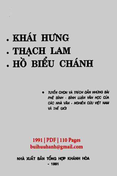 Khái Hưng, Thạch Lam, Hồ Biểu Chánh (NXB Tổng Hợp 1991) - Vũ Tiến Quỳnh, 110 Trang