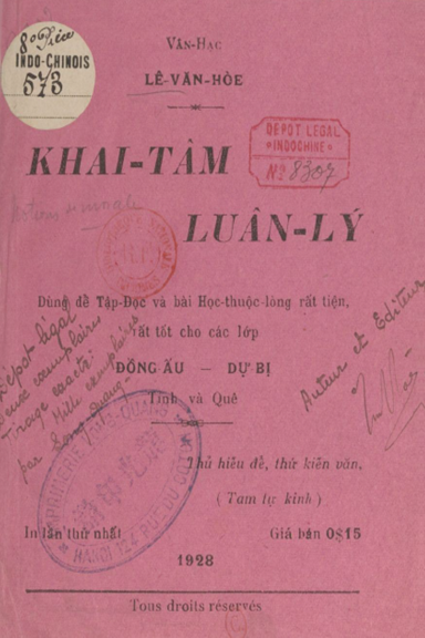 Khai Tâm Luân Lý (NXB Long Quang 1928) - Lê Văn Hòe, 42 Trang
