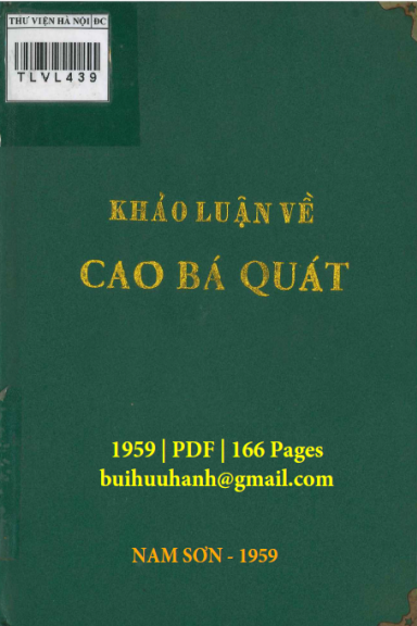 Khảo Luận Về Cao Bá Quát (NXB Nam Sơn 1959) - Doãn Quốc Sỹ, 166 Trang
