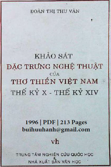Khảo Sát Đặc Trưng Nghệ Thuật Của Thơ Thiền Việt Nam (NXB Văn Học 1996) - Đoàn Thị Thu Vân 213 Trang