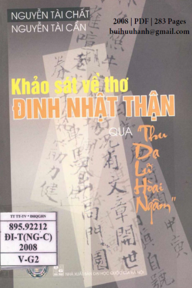 Khảo Sát Về Thơ Đinh Nhật Thận Qua Thu Dạ Lữ Hoài Ngâm (NXB Đại Học Quốc Gia 2008) - Nguyễn Tài Chất