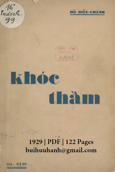 Khóc Thầm (NXB Nguyễn Văn Của 1929) - Hồ Biểu Chánh, 122 Trang