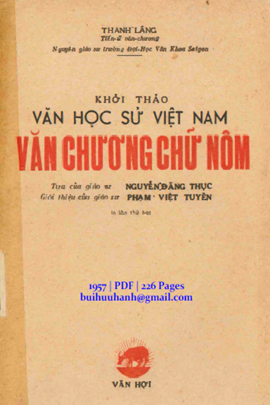 Khởi Thảo Văn Học Sử Việt Nam-Văn Chương Chữ Nôm (NXB Văn Hợi 1957) - Thanh Lãng, 226 Trang