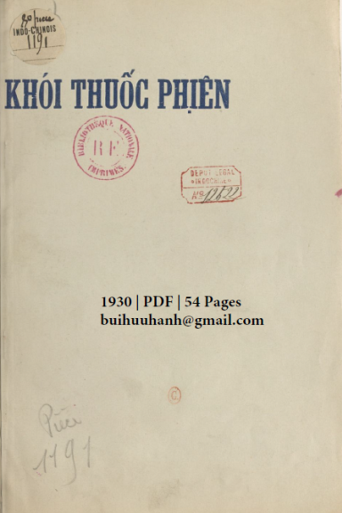 Khói Thuốc Phiện (NXB Nguyễn Kính 1930) - Trúc Đỳnh, 54 Trang
