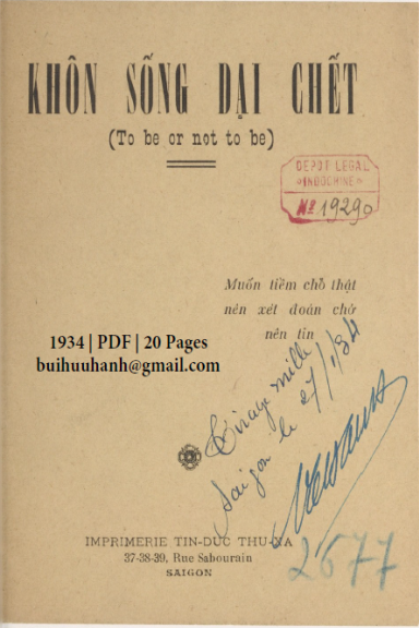 Khôn Sống Dại Chết (NXB Tín Đức Thư Xã 1934) - Nhiều Tác Giả, 20 Trang
