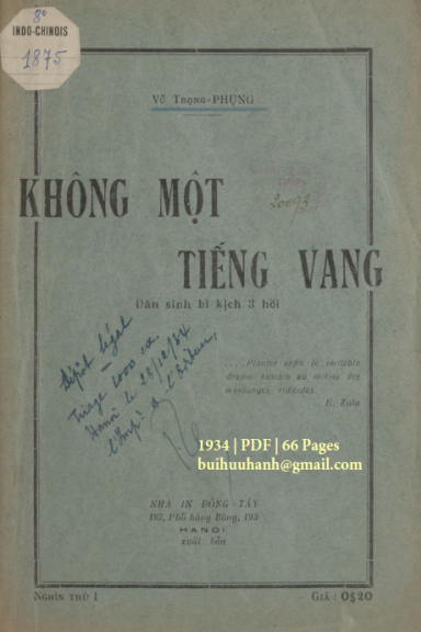 Không Một Tiếng Vang (NXB Đông Tây 1934) - Vũ Trọng Phụng, 66 Trang