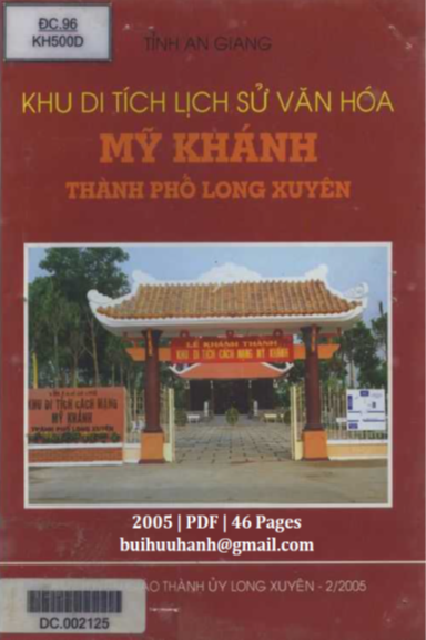 Khu Di Tích Lịch Sử Văn Hóa Mỹ Khánh Thành Phố Long Xuyên (NXB Long Xuyên 2005) - Phan Thị Xong