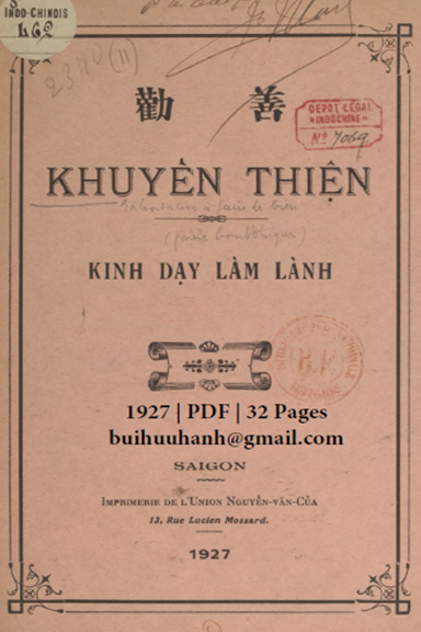Khuyến Thiện-Kinh Dạy Làm Lành (NXB Nguyễn Văn Của 1927) - Nhiều Tác Giả, 28 Trang