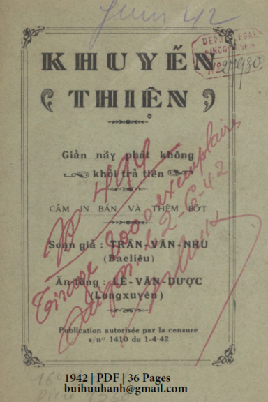 Khuyến Thiện (NXB Tín Đức Thư Xã 1942) - Trần Văn Nhu, 36 Trang