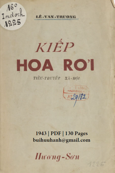 Kiếp Hoa Rơi (NXB Hương Sơn 1943) - Lê Văn Trương, 130 Trang