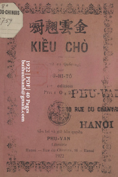 Kiều Chò (NXB Phù Văn 1922) - Vũ Hi Tô, 40 Trang