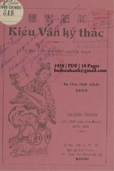 Kiều Vân Ký Thác (NXB Thực Nghiệp 1928) - Nguyễn Thúc Khiêm, 18 Trang