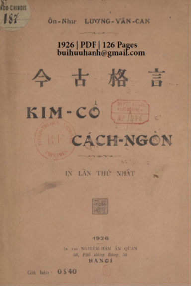 Kim Cổ Cách Ngôn (NXB Nghiêm Hàm 1926) - Lương Văn Can, 126 Trang