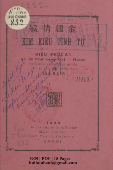 Kim Kiều Tình Tự (NXB Phúc An 1929) - Nhiều Tác Giả, 18 Trang