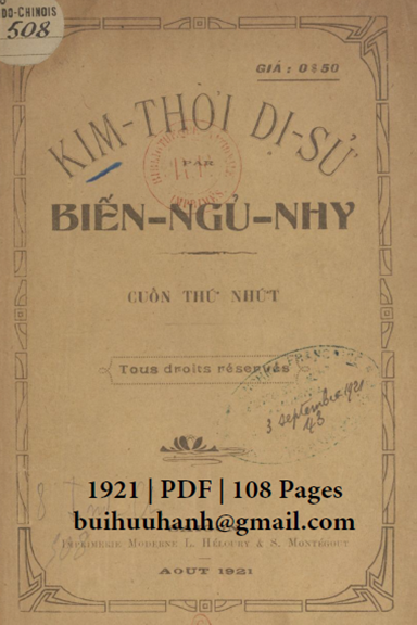 Kim Thời Dị Sử (NXB Sài Gòn 1921) - Biến Ngủ Nhy, 108 Trang