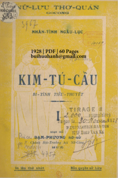 Kim Tú Cầu (NXB Bảo Tồn 1928) - Đạm Phương, 60 Trang