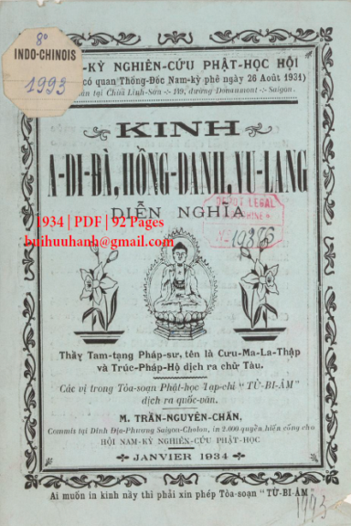 Kinh A Di Đà, Hồng Danh, Vu Lang Diễn Nghĩa (NXB Nguyễn Văn Của 1934) - Trần Nguyên Chấn, 92 Trang