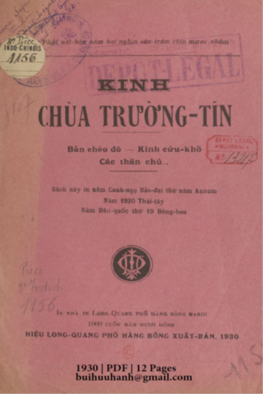 Kinh Chùa Trường Tín (NXB Long Quang 1930) - Nhiều Tác Giả, 12 Trang