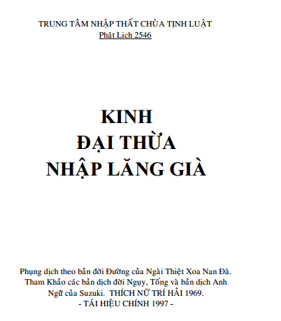 Kinh Đại Thừa Nhập Lăng Già - Thích Nữ Trí Hải dịch, 280 Trang