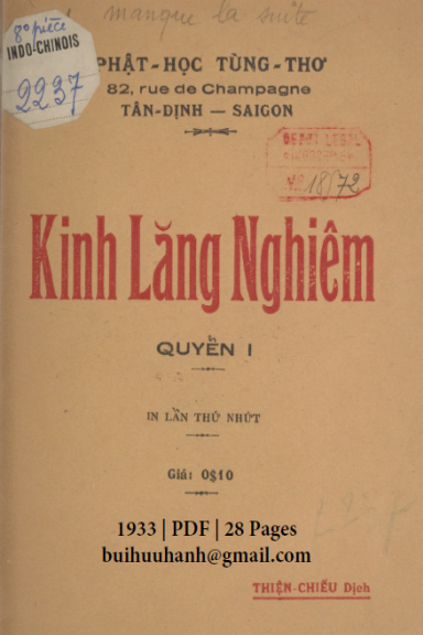 Kinh Lăng Nghiêm Quyển 1 (NXB Sài Gòn 1933) - Thiện Chiếu, 28 Trang