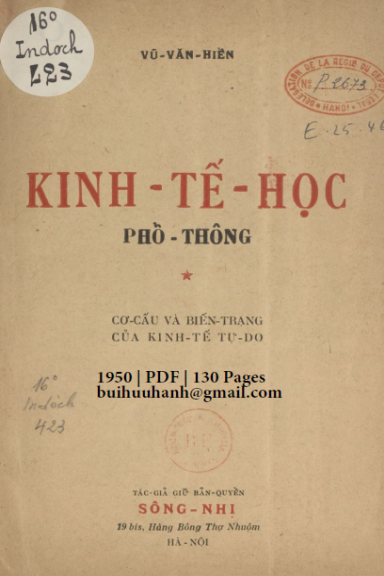 Kinh Tế Học Phổ Thông (NXB Sông Nhị 1950) - Vũ Văn Hiền, 130 Trang