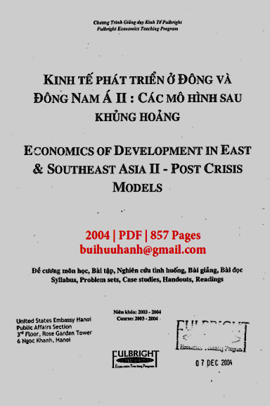 Kinh Tế Phát Triển Ở Đông Và Đông Nam Á II-Các Mô Hình Sau Khủng Hoảng - David  Dapice, 857 Trang