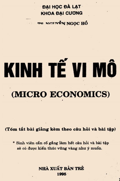 Kinh Tế Vi Mô (NXB Trẻ 1995) - Nguyễn Ngọc Hồ, 206 Trang