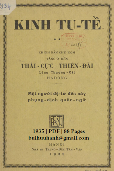 Kinh Tu Tề (NXB Trung Bắc Tân Văn 1935) - Thái Cực Thiên Đài, 88 Trang