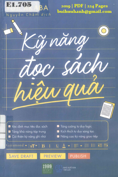 Kỹ Năng Đọc Sách Hiệu Quả (NXB Thế Giới 2019) - Yuji Akaba, 224 Trang
