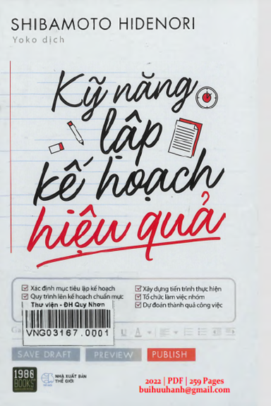 Kỹ Năng Lập Kế Hoạch Hiệu Quả (NXB Thế Giới 2022) - Shibamoto Hidenori, 259 Trang