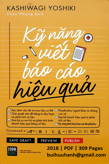 Kỹ Năng Viết Báo Cáo Hiệu Quả (NXB Kinh Tế Quốc Dân 2018) - Kashiwagi Yoshiki, 309 Trang