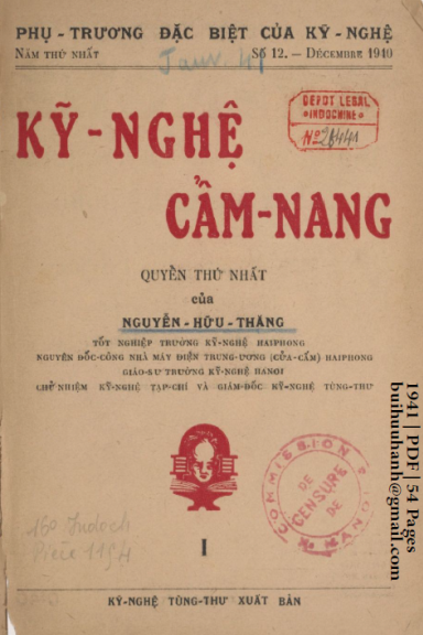 Kỹ Nghệ Cẩm Nang Quyển 1 (NXB Kỹ Nghệ Tùng Thư 1941) - Nguyễn Hữu Thăng, 54 Trang
