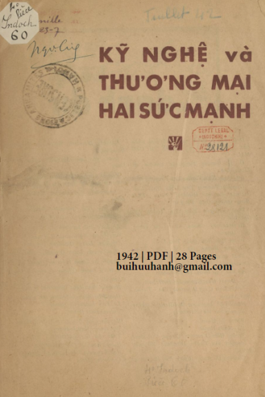 Kỹ Nghệ Và Thương Mại Hai Sức Mạnh (NXB Việt Nam Văn Đoàn 1942) - Nhiều Tác Giả, 28 Trang