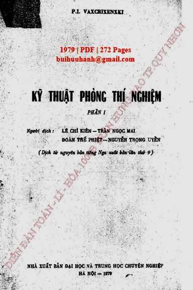 Kỹ Thuật Phòng Thí Nghiệm Tập 1 (NXB Đại Học 1979) - P. I. Vaxcrixenxki, 272 Trang