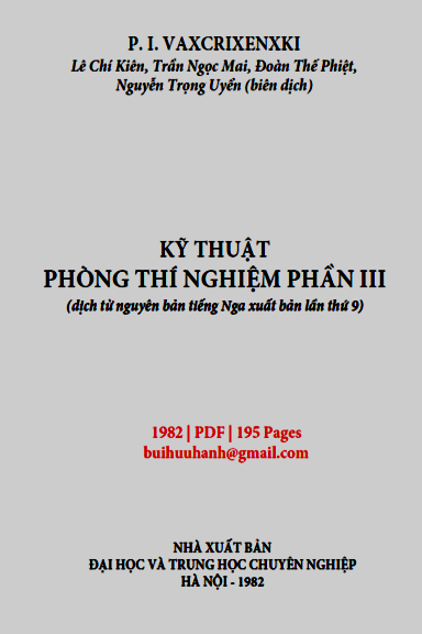 Kỹ Thuật Phòng Thí Nghiệm Tập 3 (NXB Đại Học 1982) - P. I. Vaxcrixenxki, 195 Trang