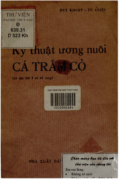 Kỹ Thuật Ương Nuôi Cá Trắm Cỏ (NXB Nông Nghiệp 1980) - Duy Khoát, 48 Trang