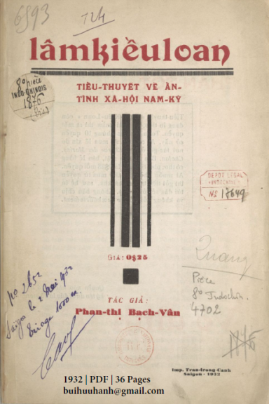 Lâm Kiều Loan (NXB Trần Trọng Cảnh 1932) - Phan Thị Bạch Vân, 36 Trang