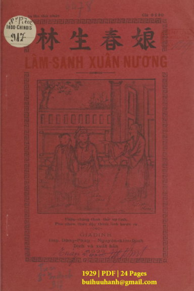 Lâm Sanh Xuân Nương (NXB Đông Pháp 1929) - Nguyễn Kim Đính, 24 Trang