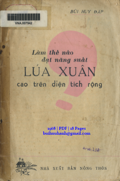 Làm Thế Nào Đạt Năng Suất Lúa Xuân Cao Trên Diện Tích Rộng (NXB Nông Thôn 1968) - Bùi Huy Đáp