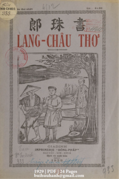 Lang Châu Thơ (NXB Đông Pháp 1929) - Nguyễn Kim Đính, 24 Trang