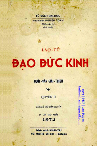 Lão Tử Đạo Đức Kinh Quyển 2 (NXB Khai Trí 1973) - Nghiêm Toản, 450 Trang