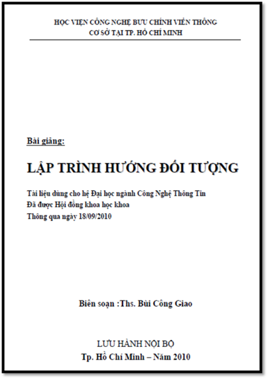 Lập Trình Hướng Đối Tượng (NXB Hồ Chí Minh 2010) - Bùi Công Giao, 260 Trang